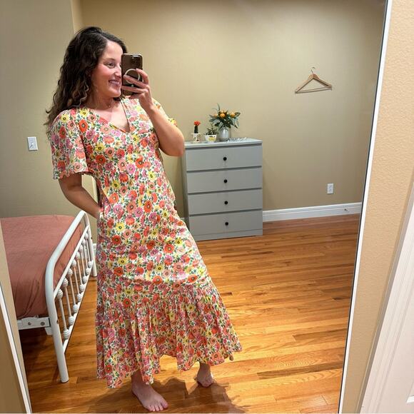 NWT Banjanan Pink Red Floral V Neck Maxi Dress Small - Picture 4 of 13